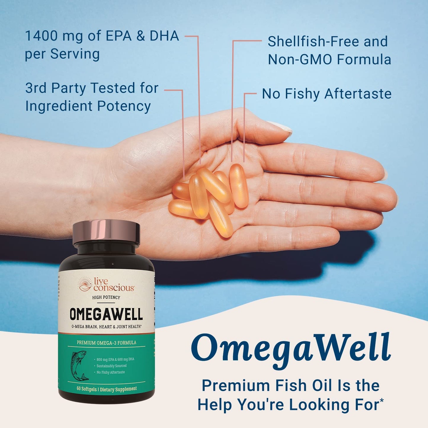 Live Conscious OmegaWell Fish Oil 800mg EPA 600mg DHA 2-Pack