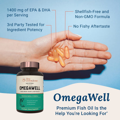 Live Conscious OmegaWell Fish Oil 800mg EPA 600mg DHA 2-Pack
