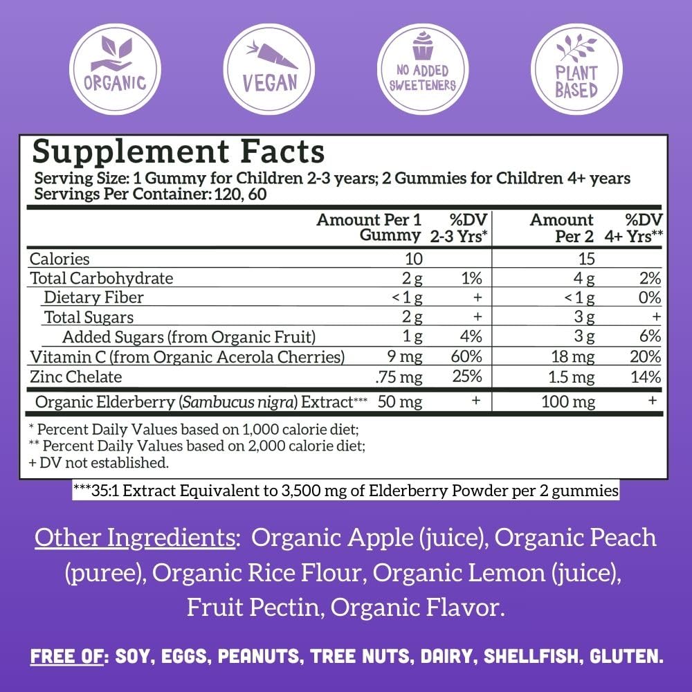 Llama Naturals Elderberry Gummies for Kids – Vegan Organic Immune Support with Vitamin C & Zinc | 120 Count