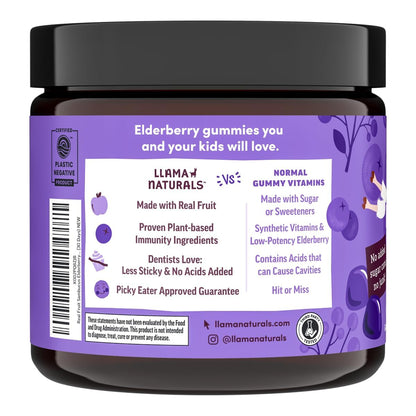 Llama Naturals Elderberry Gummies for Kids – Vegan Organic Immune Support with Vitamin C & Zinc | 120 Count