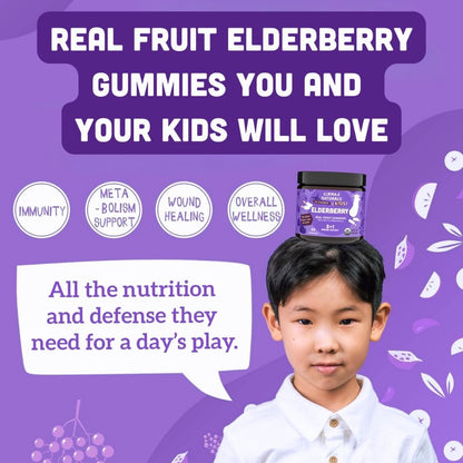 Llama Naturals Elderberry Gummies for Kids – Vegan Organic Immune Support with Vitamin C & Zinc | 120 Count