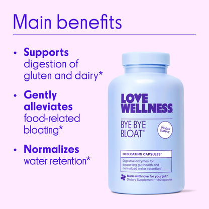 Love Wellness Bye Bye Bloat – Digestive Enzymes & Herbal Blend | 180 Capsules