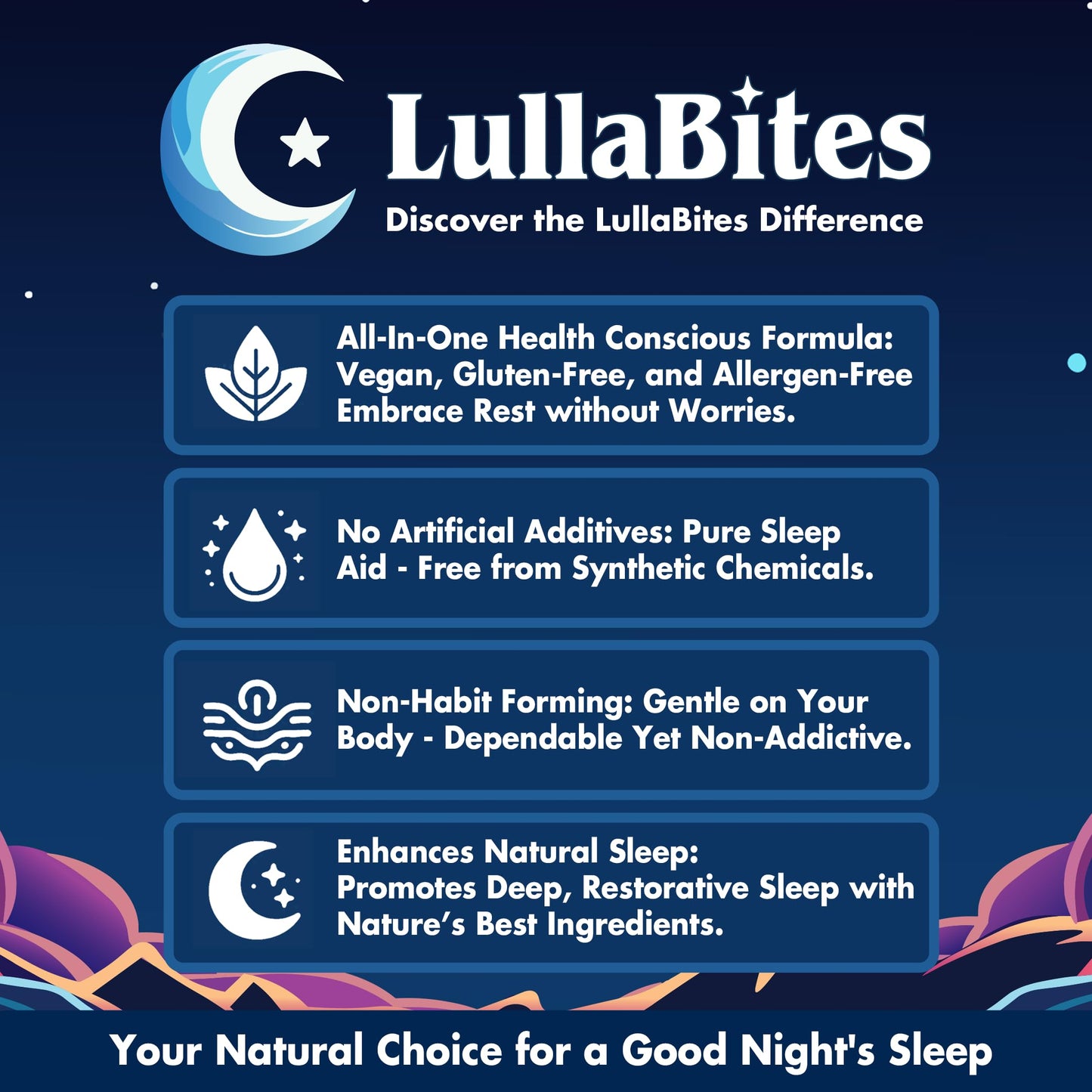 LullaBites Natural Sleep Gummies – Melatonin-Free, 5-HTP & L-Theanine | Vegan & Halal | Strawberry | 60 Gummies