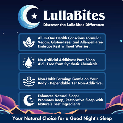 LullaBites Natural Sleep Gummies – Melatonin-Free, 5-HTP & L-Theanine | Vegan & Halal | Strawberry | 60 Gummies