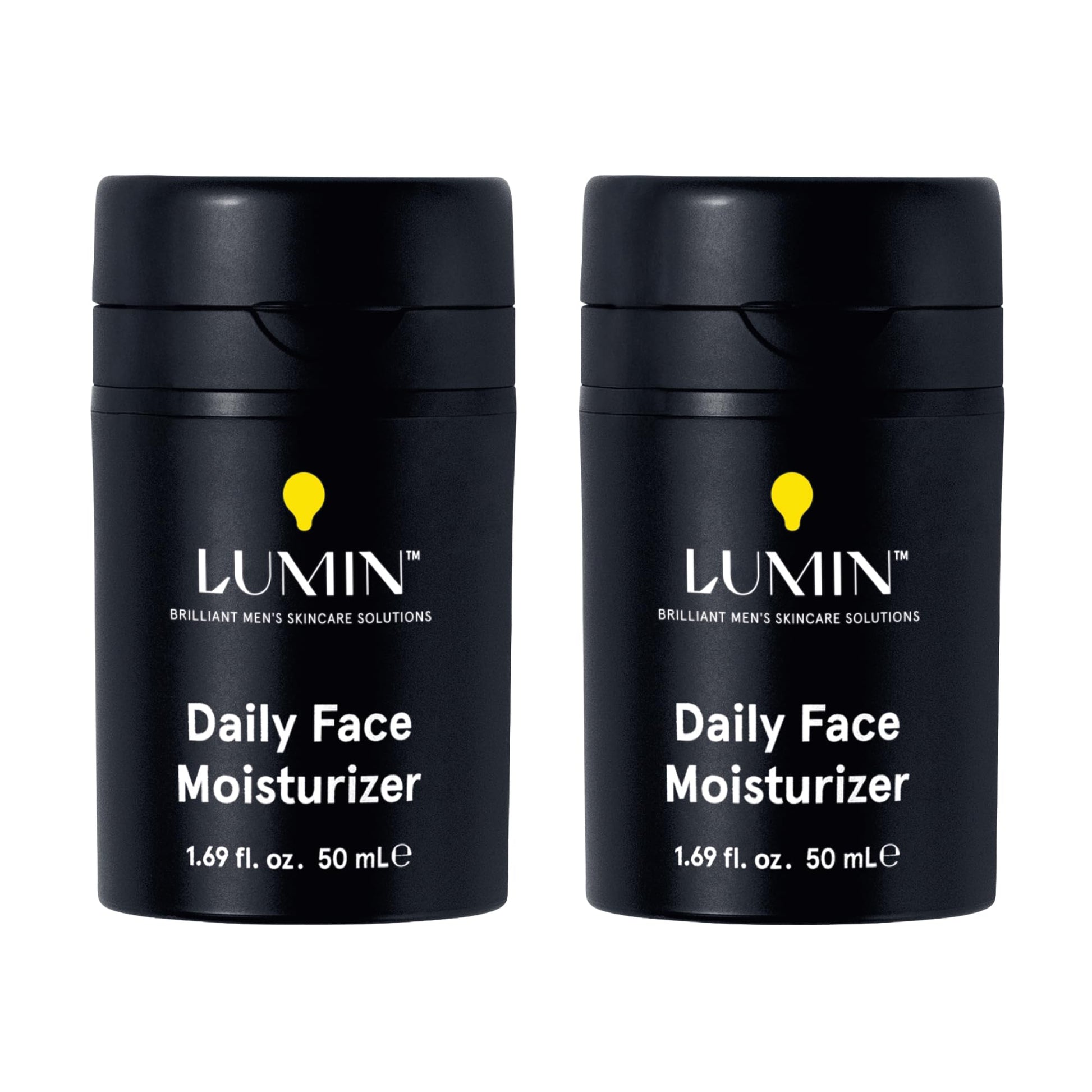 Two bottles of Lumin Daily Face Moisturizer on a white background