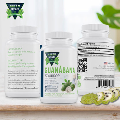 Graviola Soursop Capsules 1100mg — 90 Vegan Capsules, Made in USA
