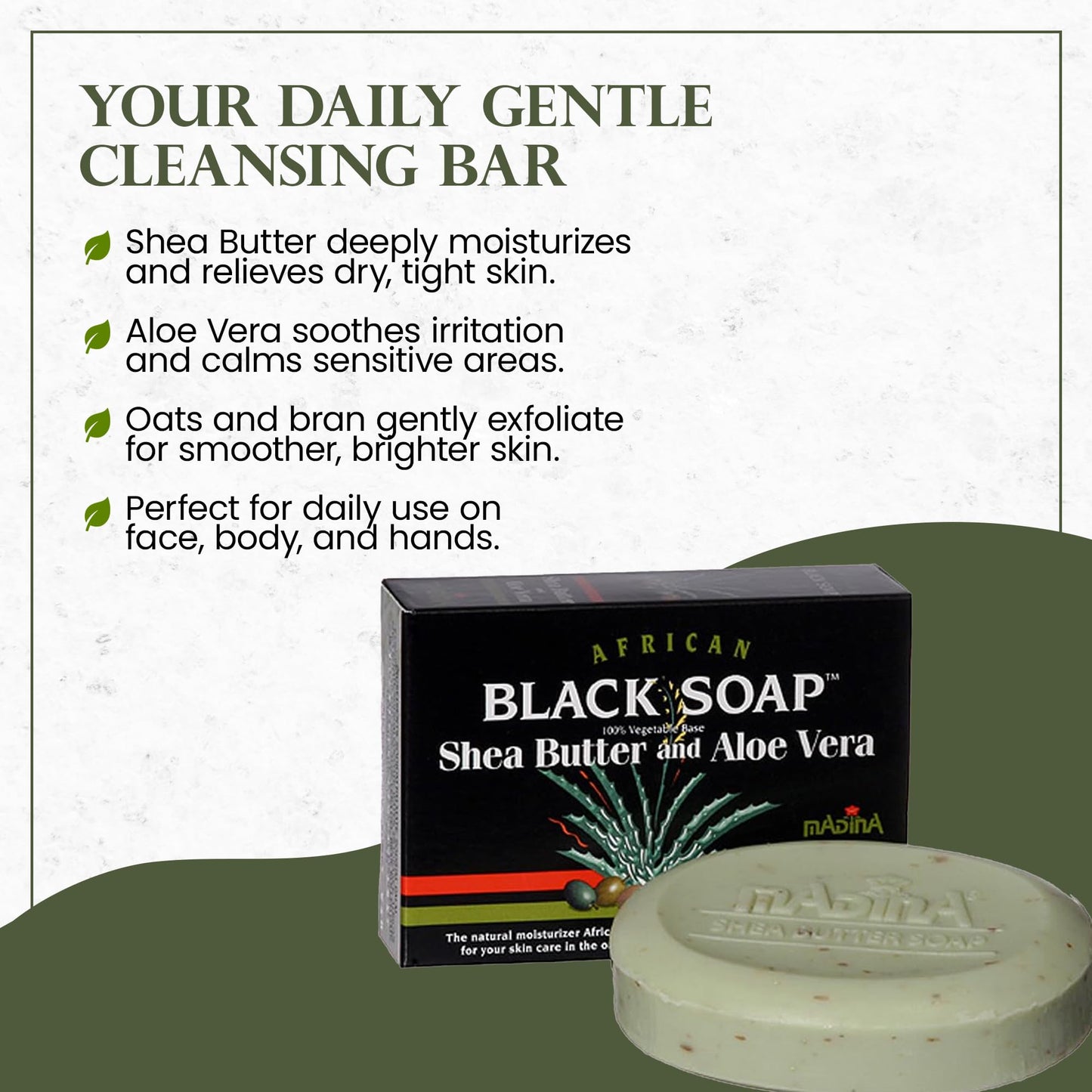 Madina African Black Soap Bar — Shea Butter & Aloe 6-Pack