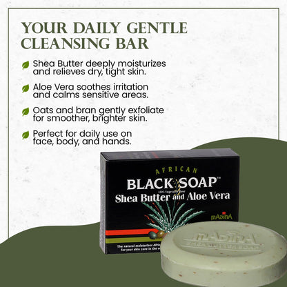Madina African Black Soap Bar — Shea Butter & Aloe 6-Pack