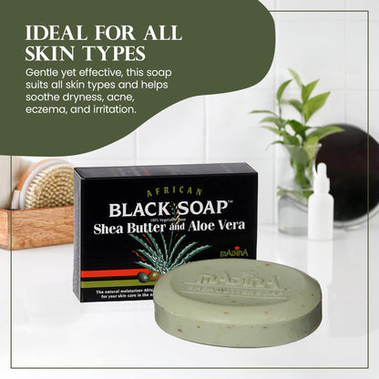 Madina African Black Soap Bar — Shea Butter & Aloe 6-Pack