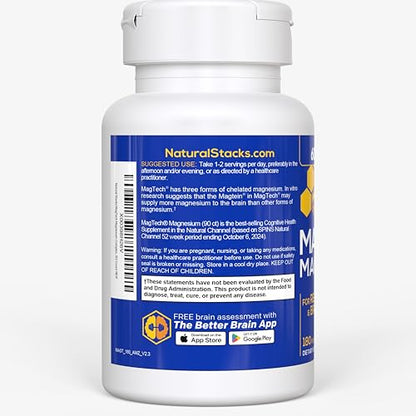 MagTech Magnesium Complex - 3-Form Magnesium (Magtein L-Threonate, Glycinate & Taurate) 200mg, 180 Capsules | NATURAL STACKS - Calm Era
