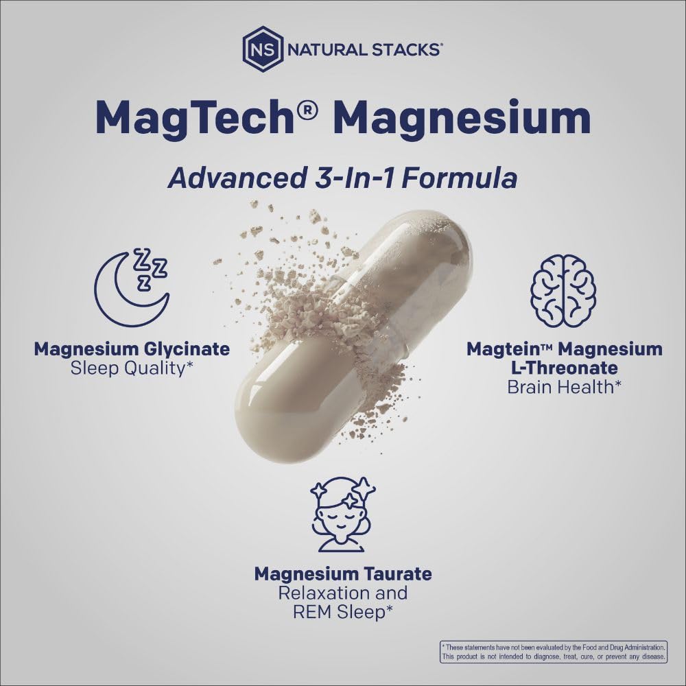MagTech Magnesium Complex - 3-Form Magnesium (Magtein L-Threonate, Glycinate & Taurate) 200mg, 180 Capsules | NATURAL STACKS - Calm Era