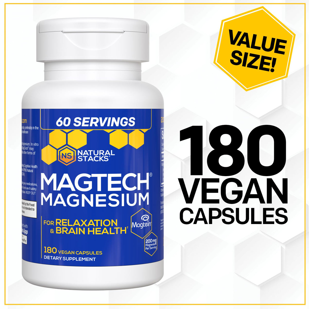 MagTech Magnesium Complex - 3-Form Magnesium (Magtein L-Threonate, Glycinate & Taurate) 200mg, 180 Capsules | NATURAL STACKS - Calm Era
