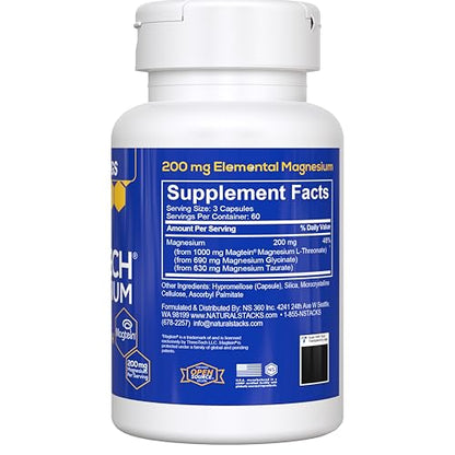 MagTech Magnesium Complex - 3-Form Magnesium (Magtein L-Threonate, Glycinate & Taurate) 200mg, 180 Capsules | NATURAL STACKS - Calm Era