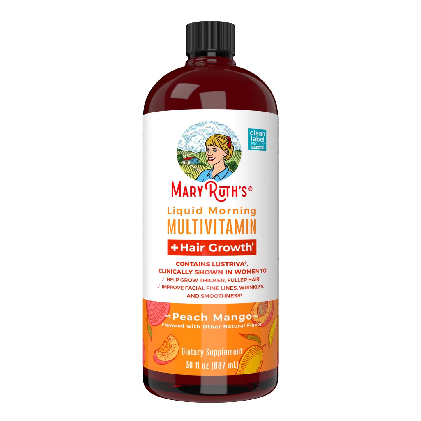 MaryRuth Organics Liquid Multivitamin + Hair Growth with Lustriva – Thicker Hair, Smoother Skin | Biotin 10000mcg | 30 Fl Oz