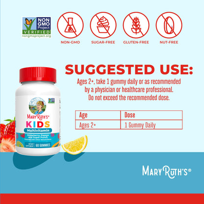 MaryRuth Organics Kids Multivitamin Gummies – Sugar-Free, Vegan | Ages 2+ | 60 Count