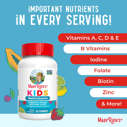 MaryRuth Organics Kids Multivitamin Gummies – Sugar-Free, Vegan | Ages 2+ | 60 Count
