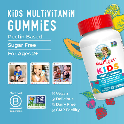 MaryRuth Organics Kids Multivitamin Gummies – Sugar-Free, Vegan | Ages 2+ | 60 Count