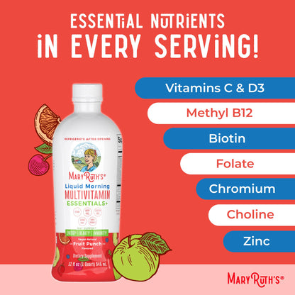 MaryRuth Organics Liquid Morning Multivitamin Essentials+ – Vegan, Sugar Free, 32 oz | Immune & Energy Support