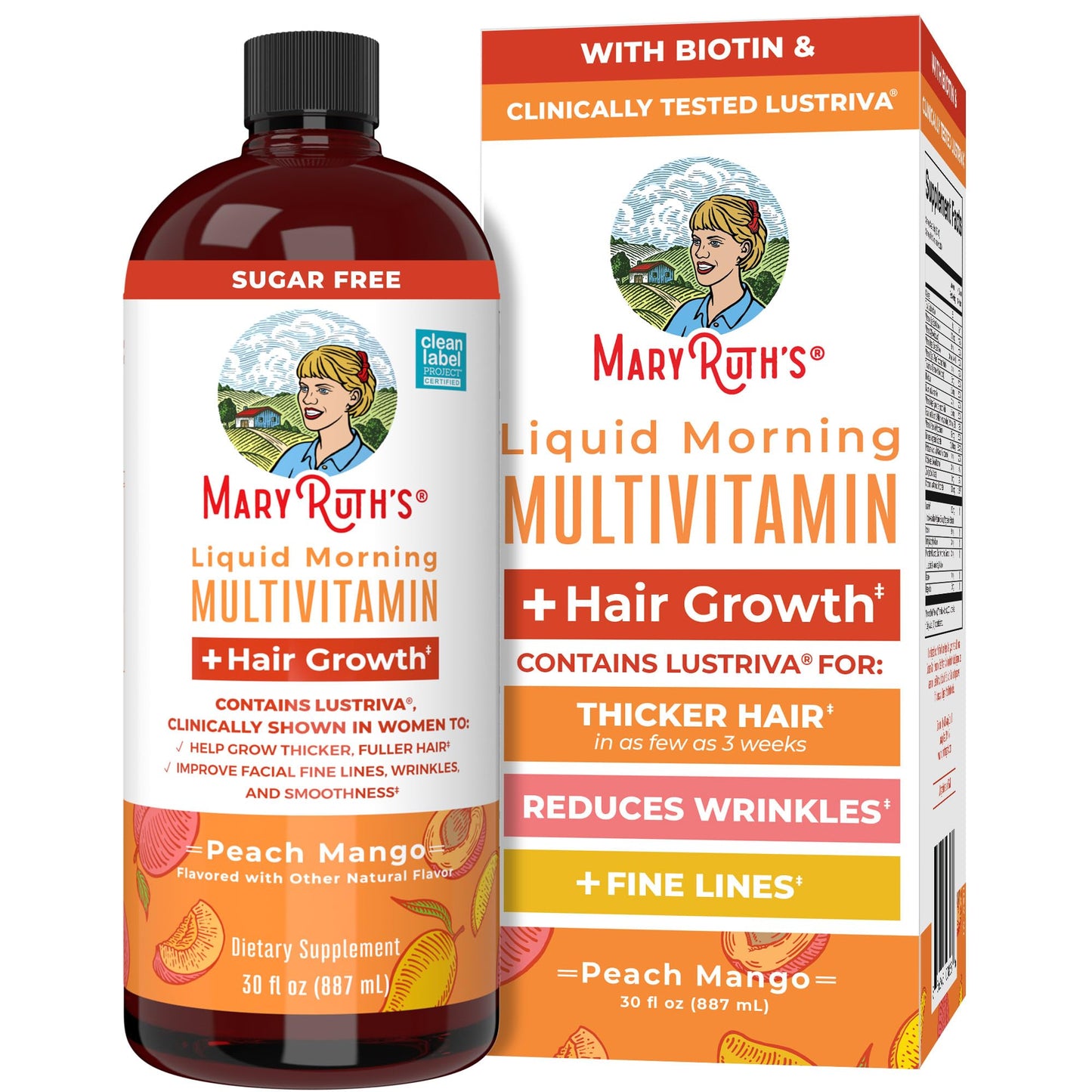 MaryRuth Organics Liquid Multivitamin + Hair Growth with Lustriva – Thicker Hair, Smoother Skin | Biotin 10000mcg | 30 Fl Oz