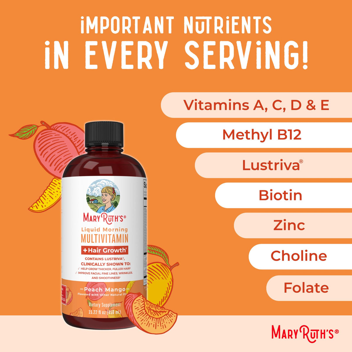 MaryRuth Organics Liquid Multivitamin + Hair Growth | Biotin 10000mcg | Lustriva for Thicker Hair - Calm Era