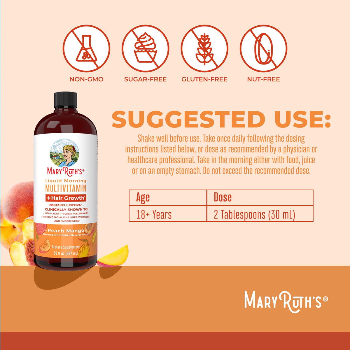 MaryRuth Organics Liquid Multivitamin + Hair Growth with Lustriva – Thicker Hair, Smoother Skin | Biotin 10000mcg | 30 Fl Oz - Calm Era