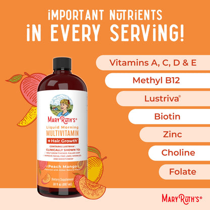 MaryRuth Organics Liquid Multivitamin + Hair Growth with Lustriva – Thicker Hair, Smoother Skin | Biotin 10000mcg | 30 Fl Oz - Calm Era
