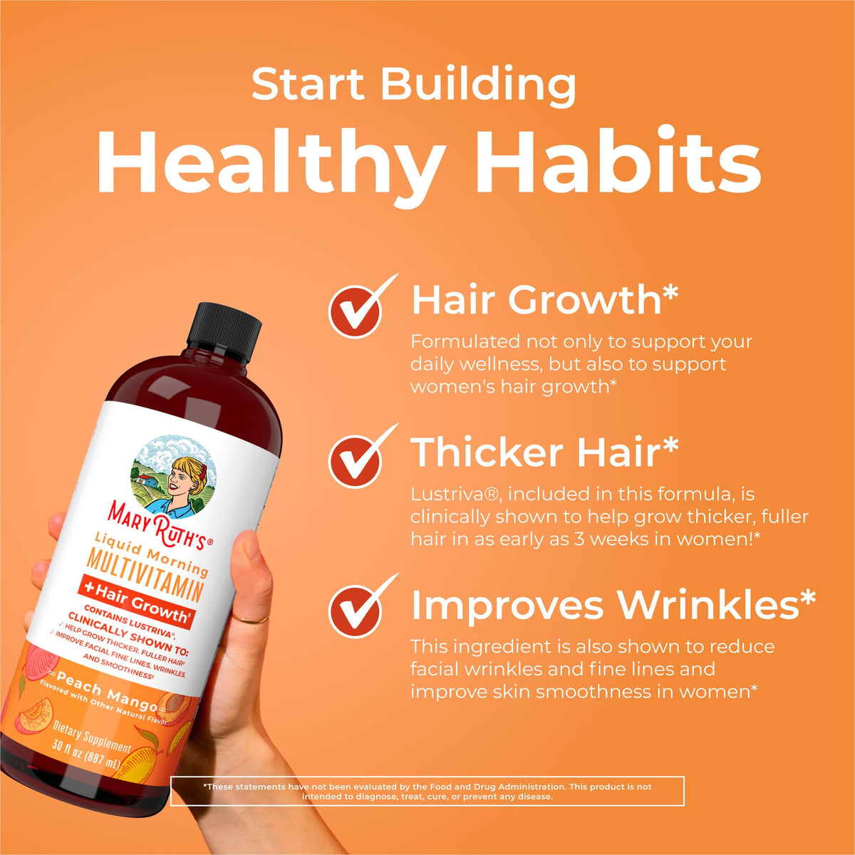 MaryRuth Organics Liquid Multivitamin + Hair Growth with Lustriva – Thicker Hair, Smoother Skin | Biotin 10000mcg | 30 Fl Oz - Calm Era
