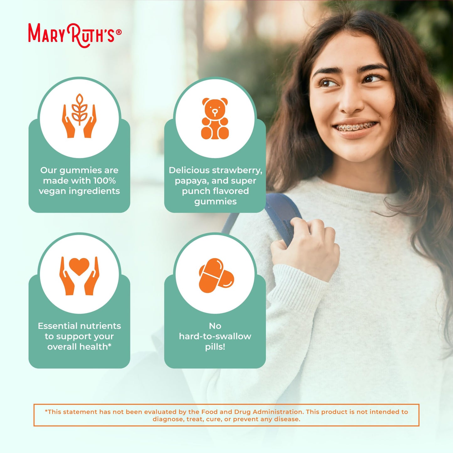 MaryRuth Organics Teen Multivitamin Gummies – Vegan, Sugar-Free, Gluten-Free | 60 Count