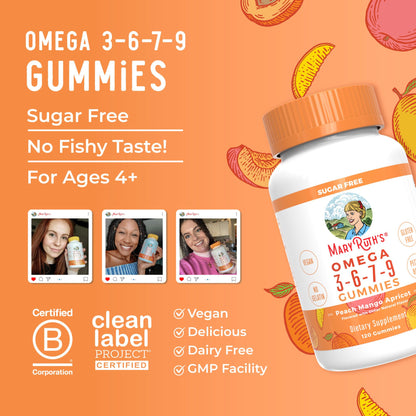 MaryRuth Organics Vegan Omega 3-6-7-9 Gummies – Non-GMO | 120 Count