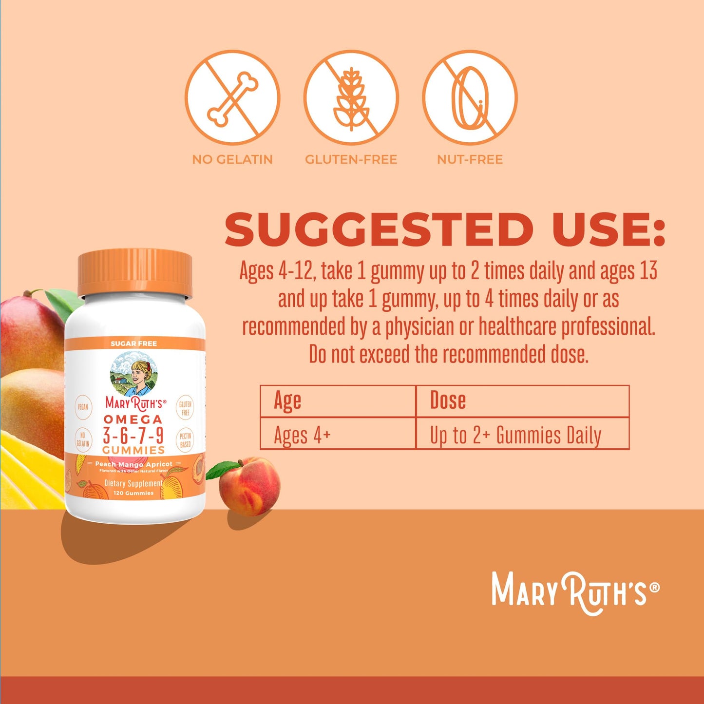 MaryRuth Organics Vegan Omega 3-6-7-9 Gummies – Non-GMO | 120 Count