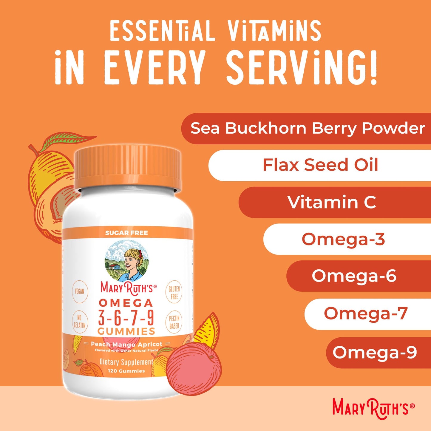 MaryRuth Organics Vegan Omega 3-6-7-9 Gummies – Non-GMO | 120 Count