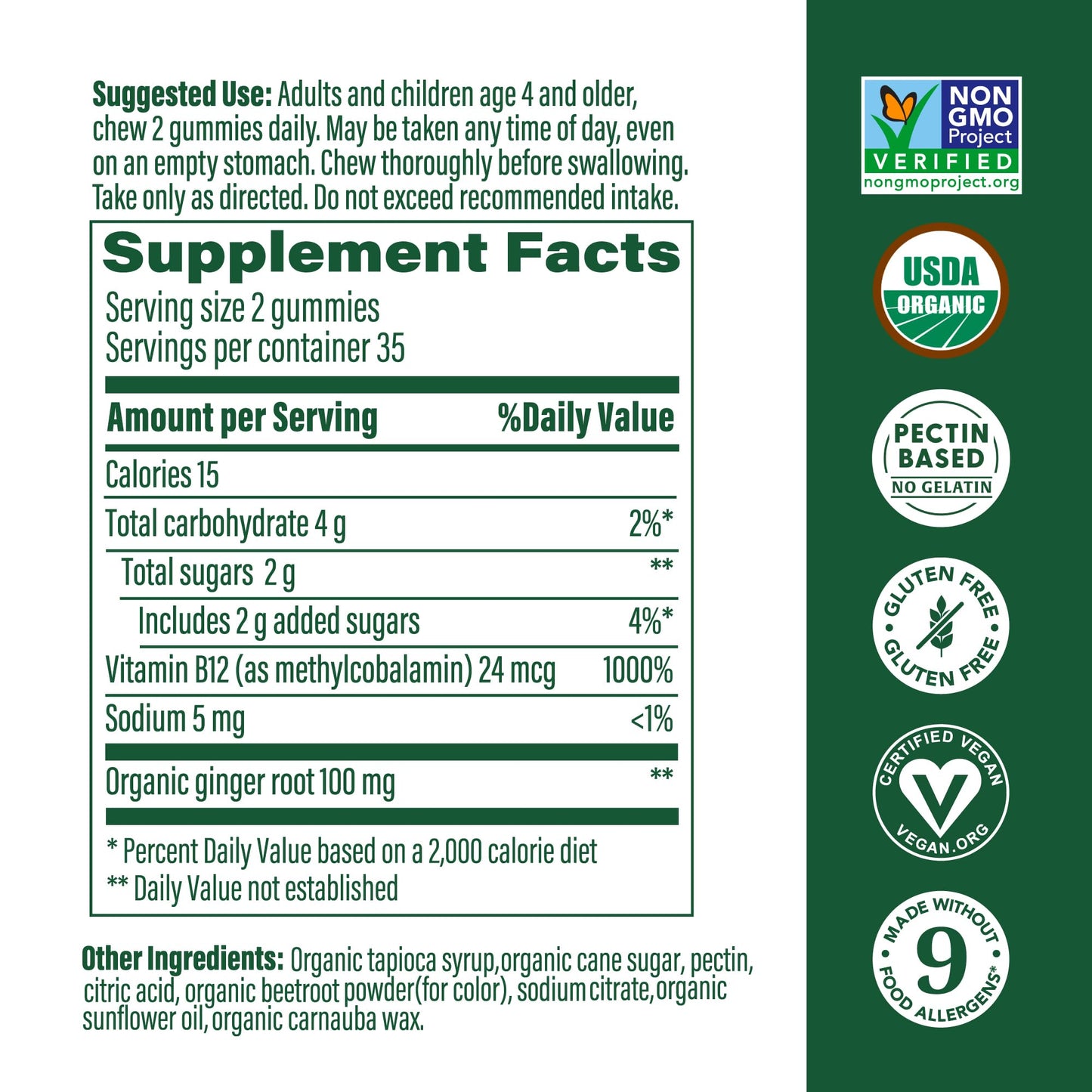 MegaFood Vitamin B12 Energy Gummies — Ginger, USDA Organic, 70ct