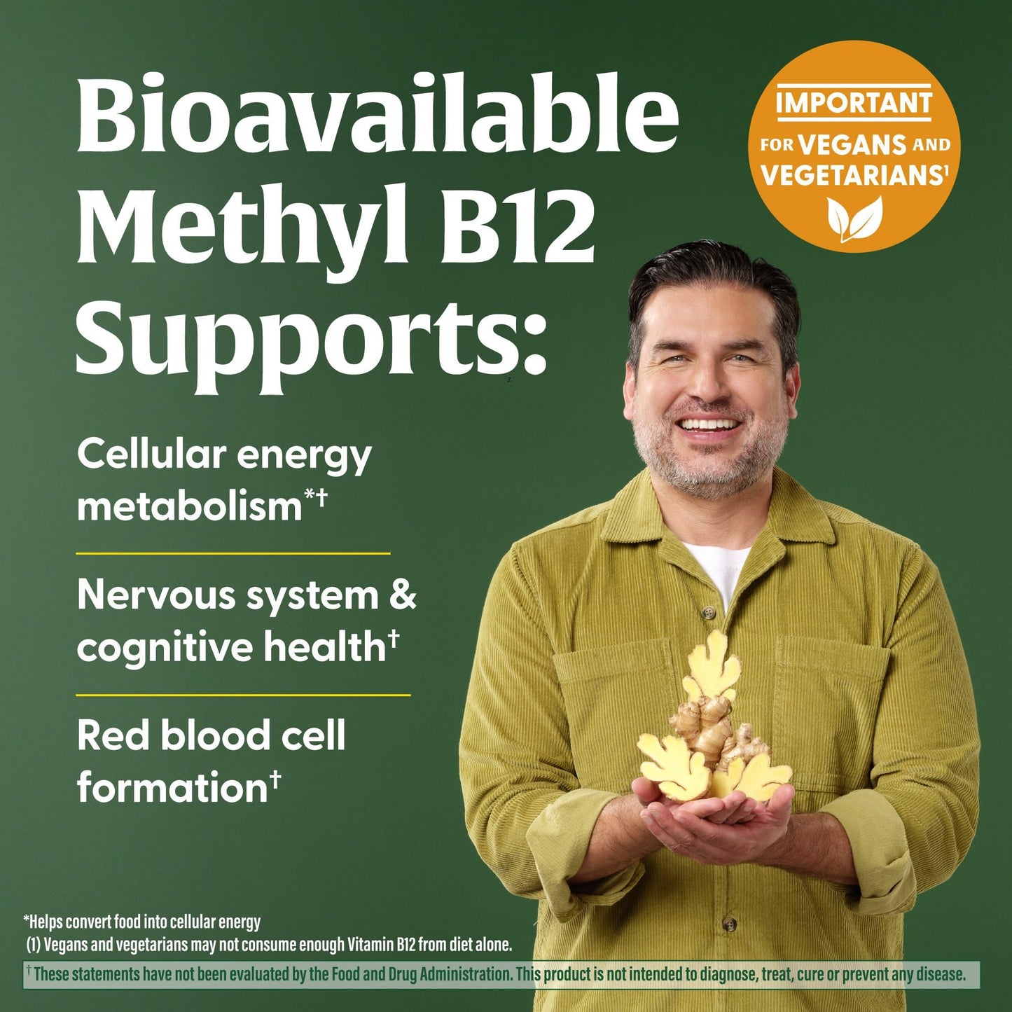 MegaFood Vitamin B12 Energy Gummies — Ginger, USDA Organic, 70ct