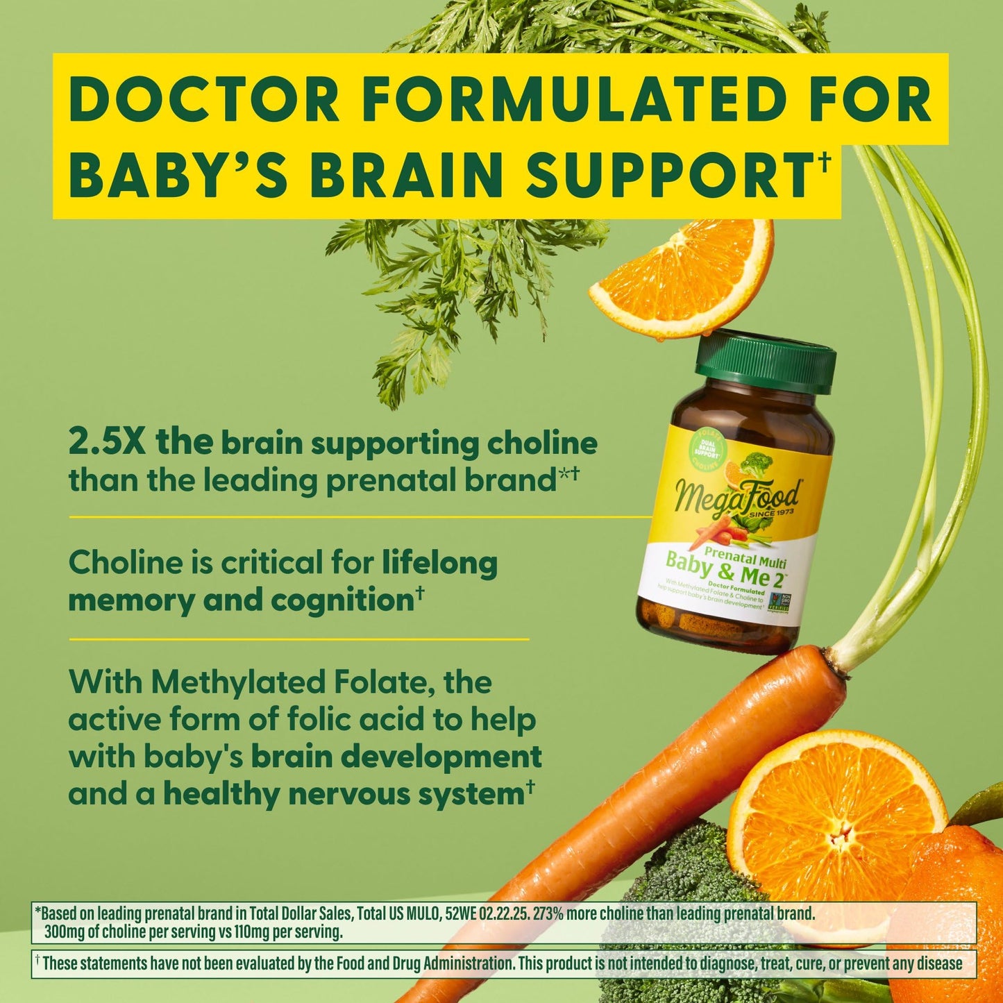 MegaFood Baby & Me 2 Prenatal Vitamins – Folate, Choline, Iron & Vitamin D | 120 Tabs (60 Servings)