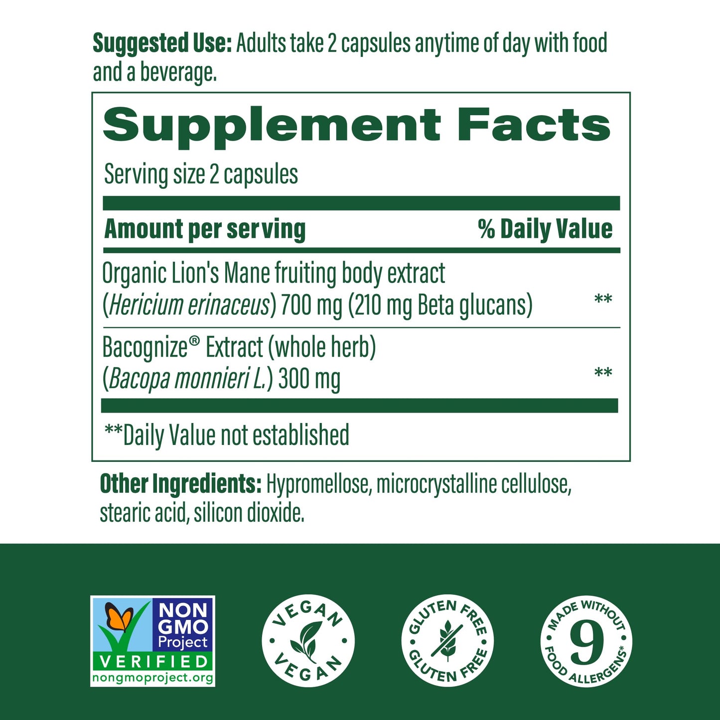 MegaFood Superfood Mushroom Focus Support – Lion’s Mane with Bacopa 60 Capsules