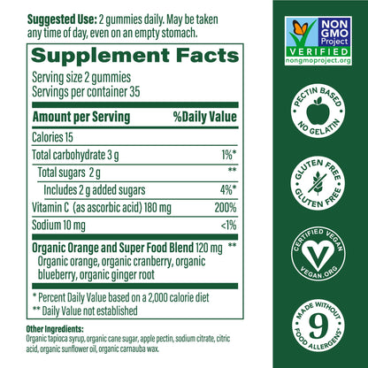 MegaFood C Defense Daily Immune Support Gummies – Tangy Citrus | Vegan & Gluten-Free
