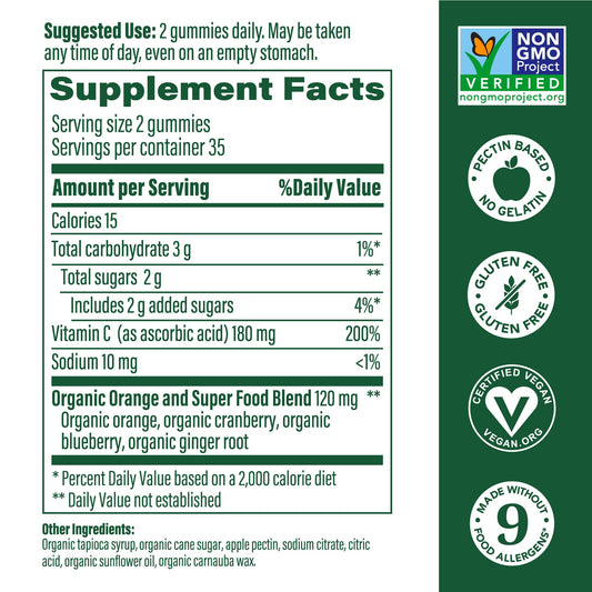 MegaFood C Defense Daily Immune Support Gummies – Tangy Citrus | Vegan & Gluten-Free