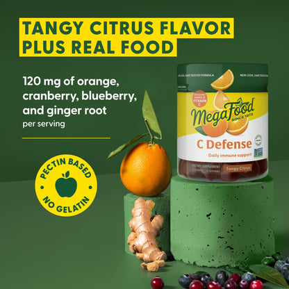 MegaFood C Defense Daily Immune Support Gummies – Tangy Citrus | Vegan & Gluten-Free