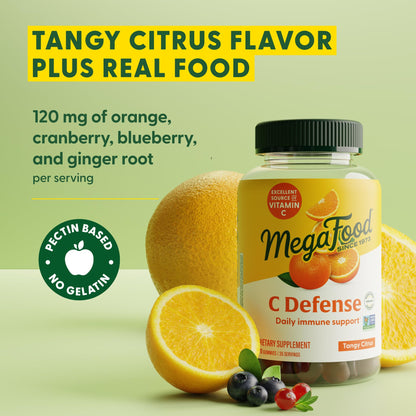 MegaFood C Defense Daily Immune Support Gummies – Tangy Citrus | Vegan & Gluten-Free