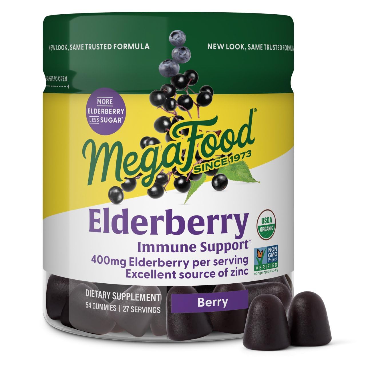 MegaFood Elderberry Immune Support Gummies — Zinc, USDA Organic, 54ct