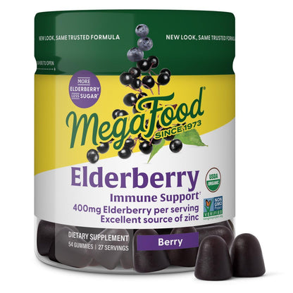 MegaFood Elderberry Immune Support Gummies — Zinc, USDA Organic, 54ct