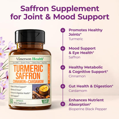 Vimerson Health Saffron Supplement – Turmeric, Cinnamon & Cardamom | 2-Pack