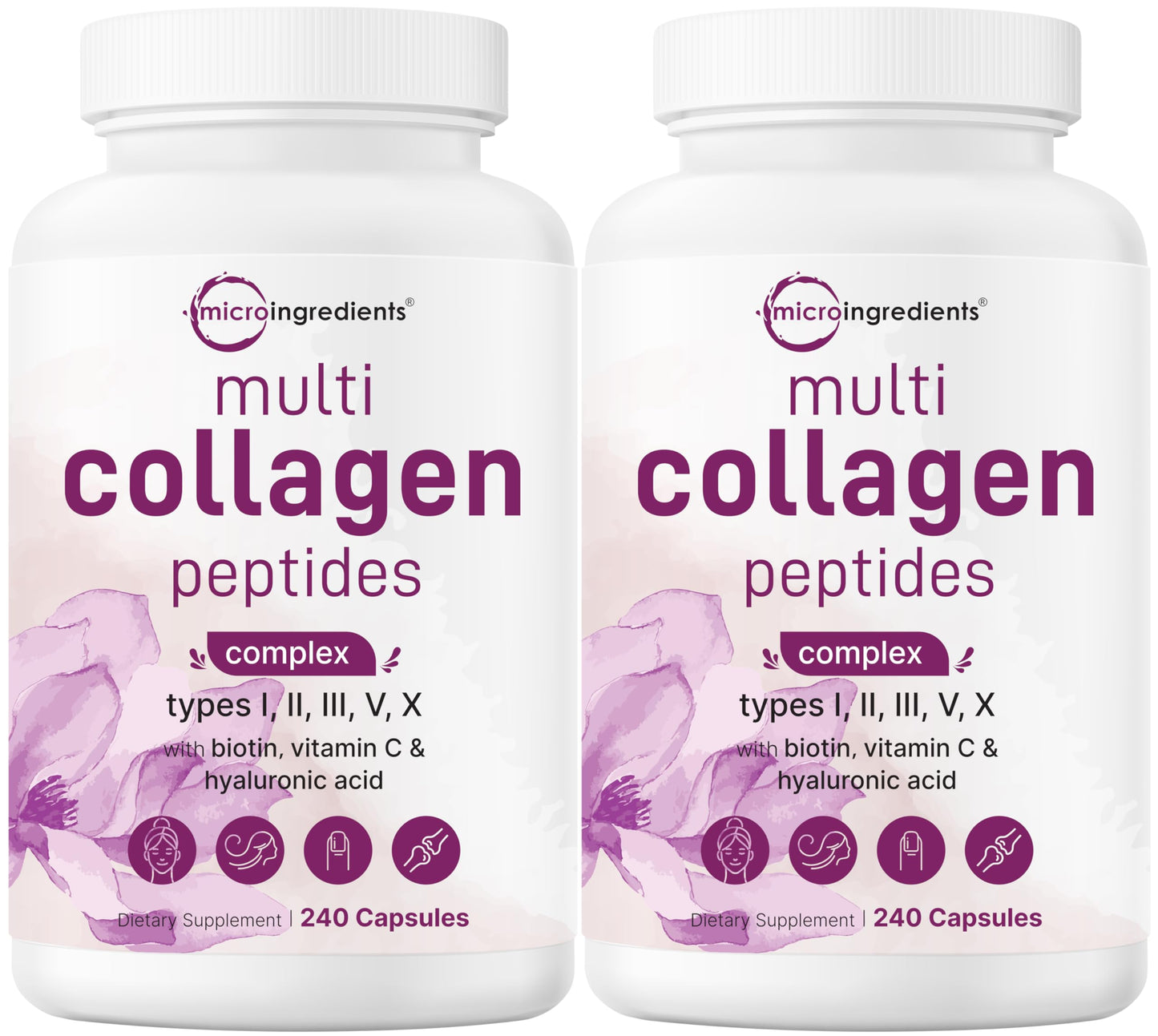 Micro Ingredients 2 Pack Multi Collagen Pills – Types I–X, Biotin & Hyaluronic Acid