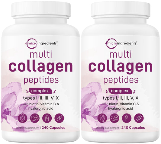 Micro Ingredients 2 Pack Multi Collagen Pills – Types I–X, Biotin & Hyaluronic Acid - Calm Era
