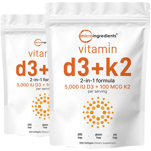 Micro Ingredients Vitamin D3 5000IU + K2 MK-7 100mcg | 2-Pack 600 Softgels