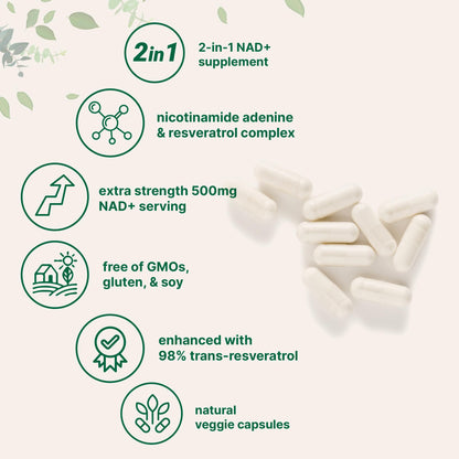 Micro Ingredients NAD+ 500mg with Resveratrol 240 Veggie Capsules