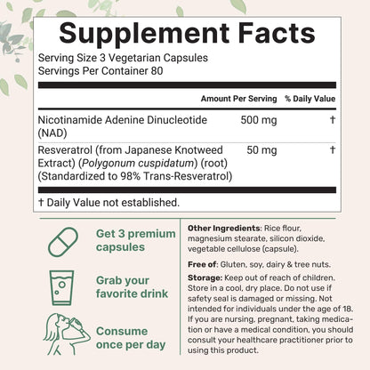 Micro Ingredients NAD+ 500mg with Resveratrol 240 Veggie Capsules