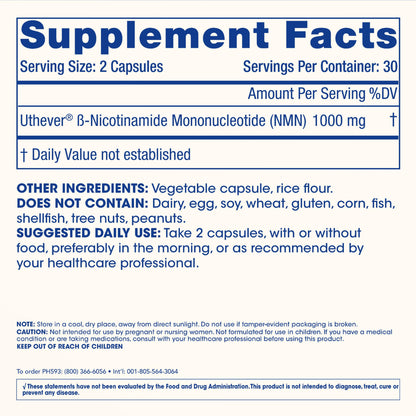 ProHealth NMN Pro 1000 – Uthever NMN NAD+ Precursor 60 Capsules