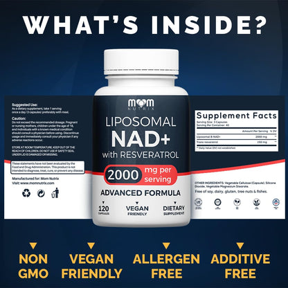 MOM NUTRIX Liposomal NAD+ & Resveratrol – 2000mg | 120 Capsules | Made in USA