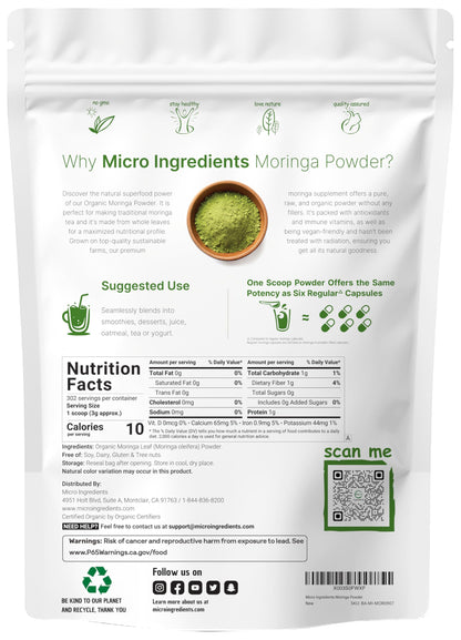 Organic Moringa Oleifera Leaf Powder 2lb | India Grown | Vegan Superfood